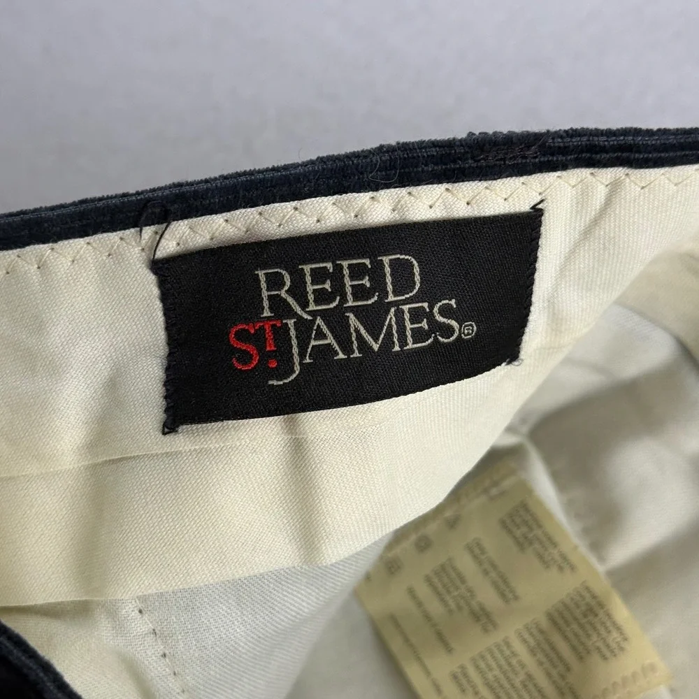 Reed St James Mens Pleated Corduroy Trousers Navy Blue 38x30 Straight Leg 03364